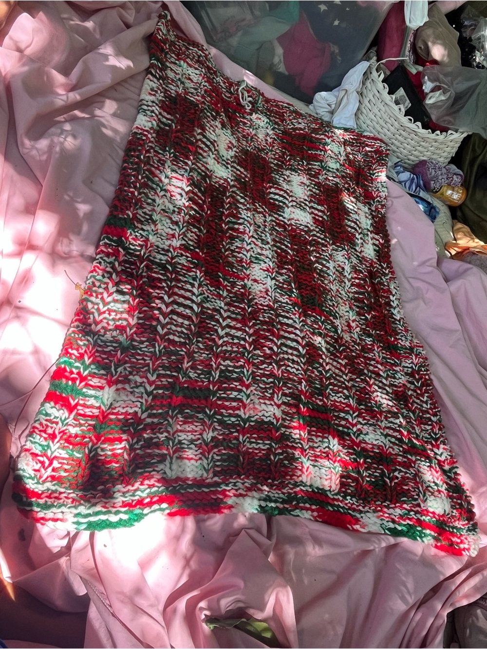 Crochet Red, Green & White blanket